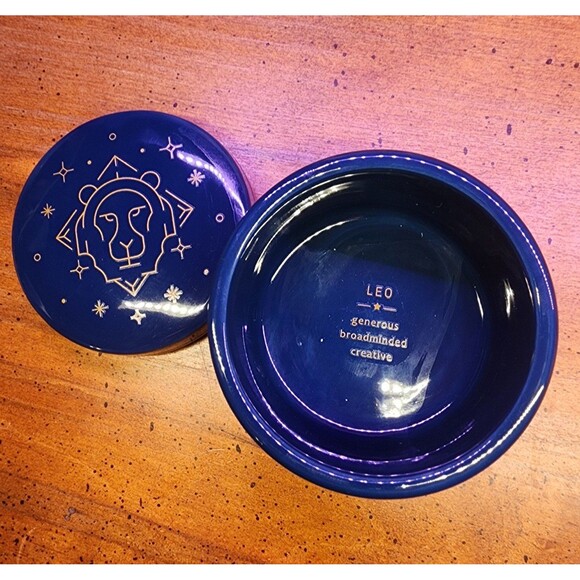 Lion Leo Zodiac Jewelry Trinket Dish with lid - Picture 2 of 3